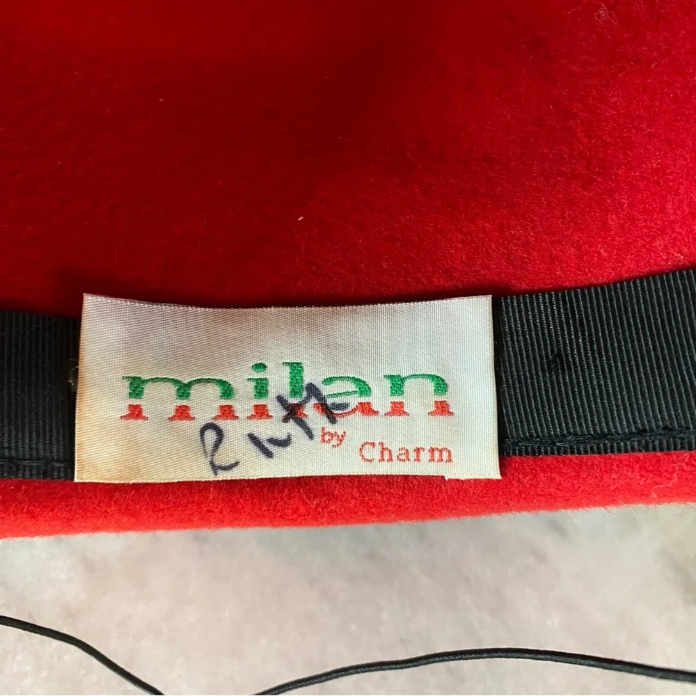 Milan by Charm Floral Mesh Hat Woolen Retro Dress Hat Red Black Mesh Hat